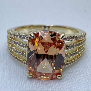 Swarovski Elements Champagne Crystal Ring Gold Statement Band New Sz 9